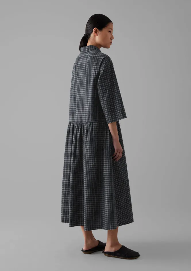 Cashmere|Loungewear-TOAST Graph Check Cotton Cashmere Shirt Dress Slate