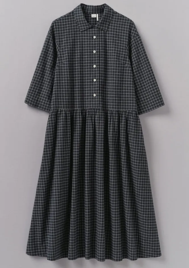 Cashmere|Loungewear-TOAST Graph Check Cotton Cashmere Shirt Dress Slate