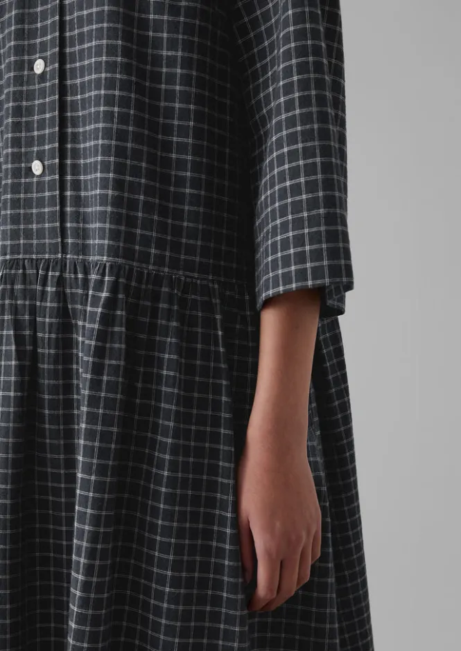 Cashmere|Loungewear-TOAST Graph Check Cotton Cashmere Shirt Dress Slate