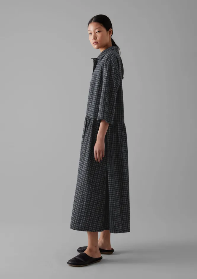 Cashmere|Loungewear-TOAST Graph Check Cotton Cashmere Shirt Dress Slate