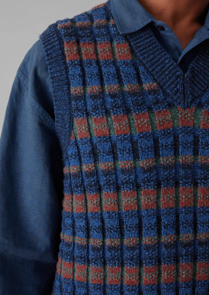 Tops & Tees|Knitwear-TOAST Grid Stitch Tank Top BlueMulti