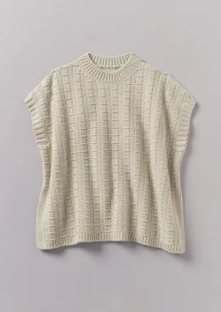 Knitwear-TOAST Grid Stitch Wool Cotton Tank Bone