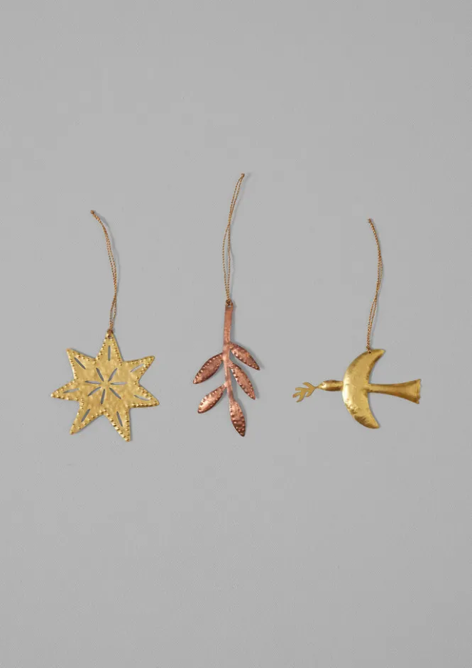 Christmas Decorations-TOAST Hammered Metal Dove Decoration Brass