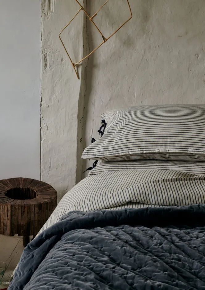 Textiles|Blankets & Throws-TOAST Hand Quilted Velvet Throw MineralBlue/Natural