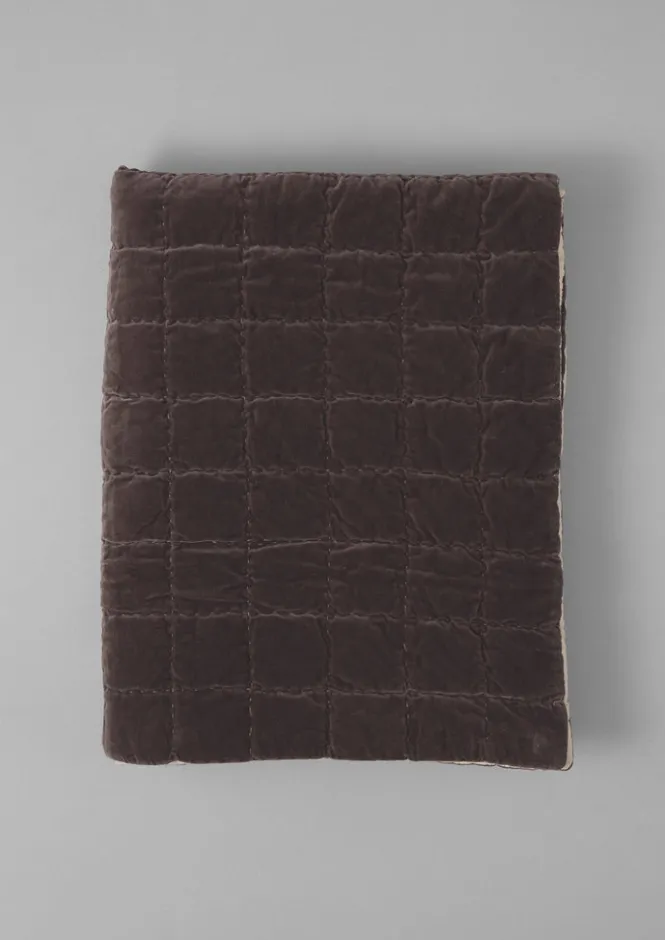 Textiles|Blankets & Throws-TOAST Hand Stitched Velvet Quilt Smoke/Natural