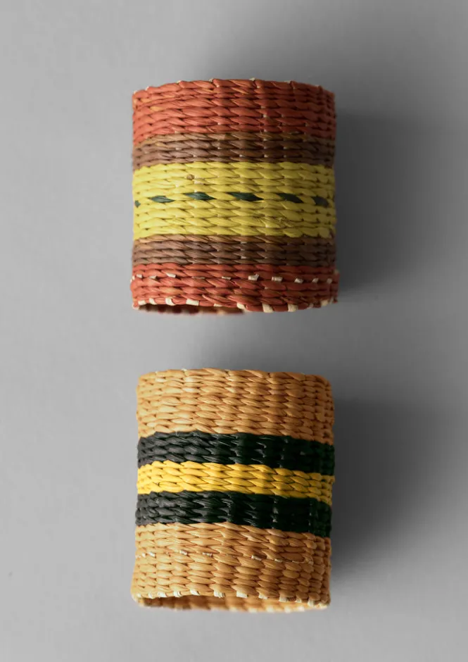 Textiles|Kitchen-TOAST Hand Woven Iraca Napkin Rings Citron/Multi