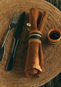 Textiles|Kitchen-TOAST Hand Woven Iraca Napkin Rings Citron/Multi