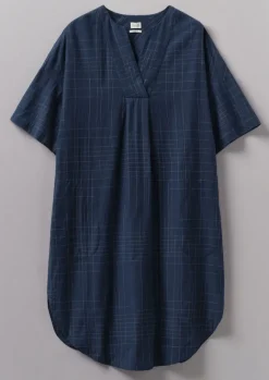 Nightwear|Loungewear-TOAST Hand Woven Sketched Check Nightdress Twilight/Ecru