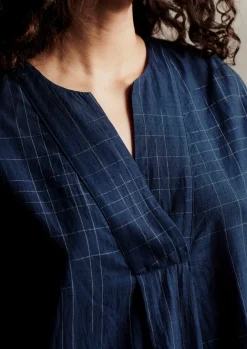 Nightwear|Loungewear-TOAST Hand Woven Sketched Check Nightdress Twilight/Ecru