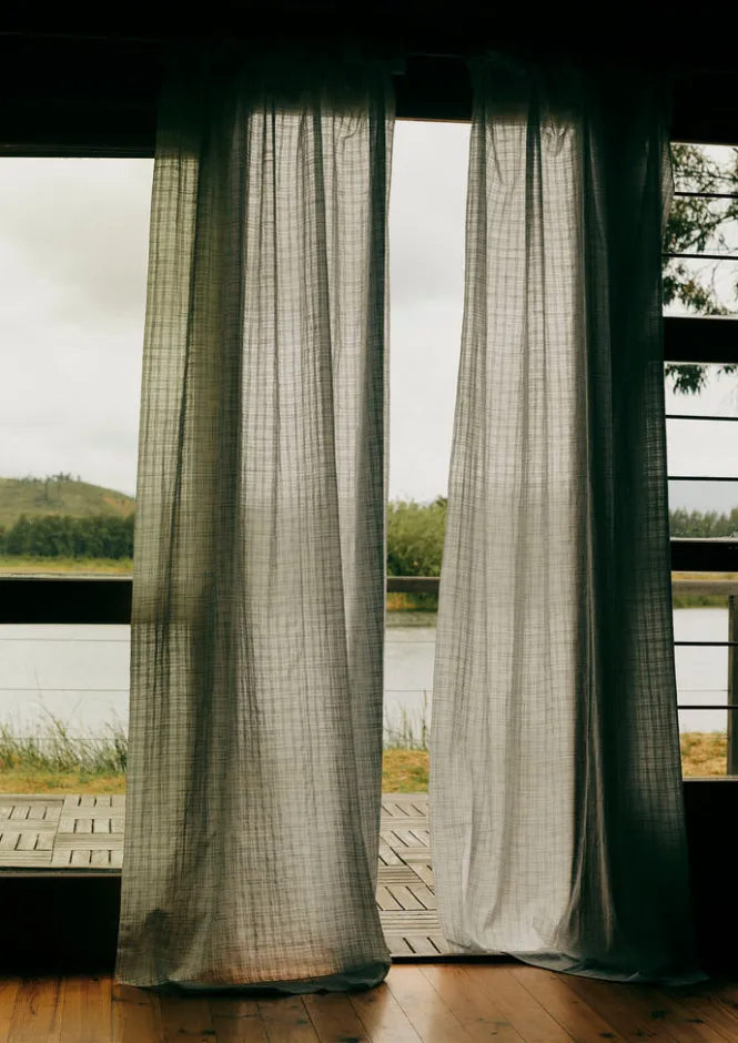Textiles|Curtains-TOAST Hand Woven Space Dye Curtain Set Chalk/BreezeBlue