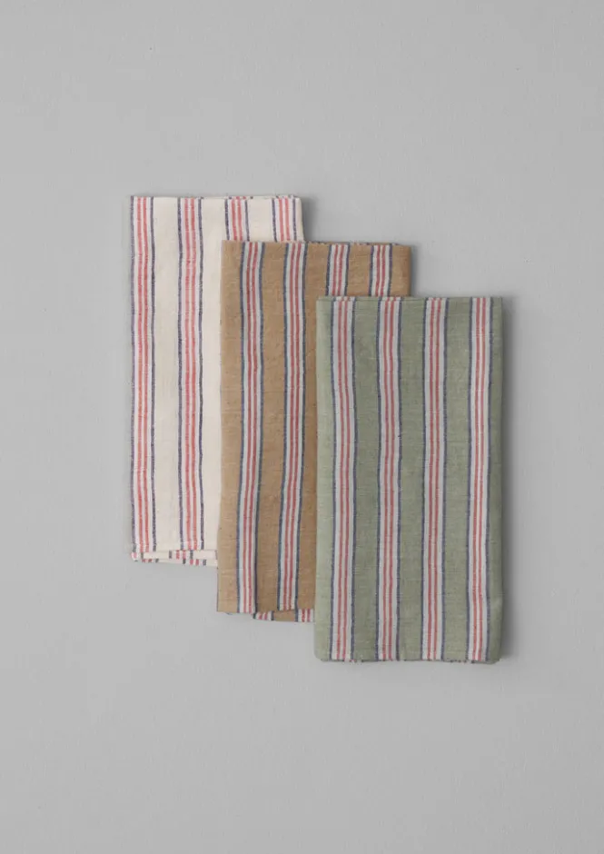 Textiles|Tableware-TOAST Hand Woven Stripe Napkin Set Ochre