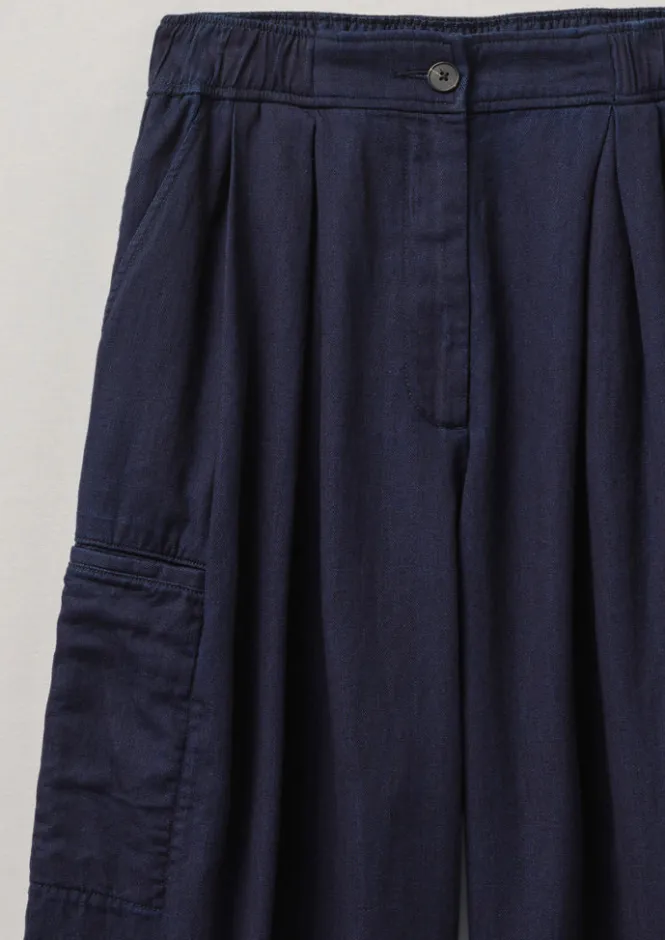 Trousers-TOAST Cotton Twill Wide Leg Trousers Indigo