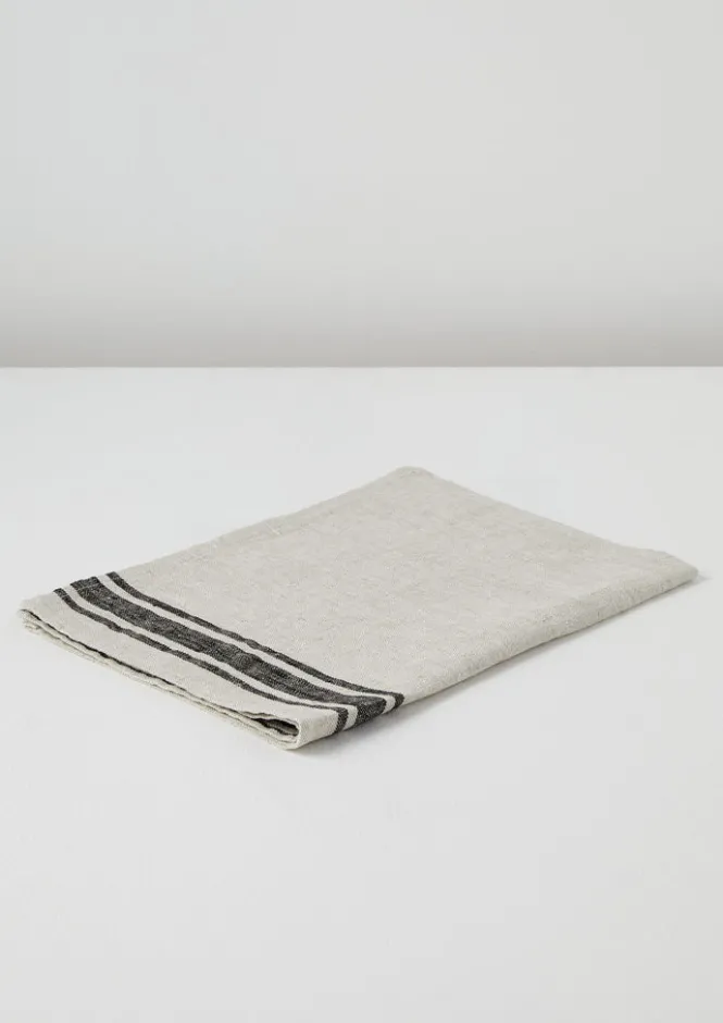 Aprons & Tea Towels-TOAST Irregular Stripe Linen Tea Towel Natural/Black