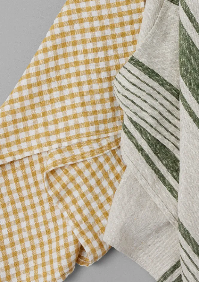 Textiles|Aprons & Tea Towels-TOAST Irregular Stripe Linen Tea Towel Natural/Forest