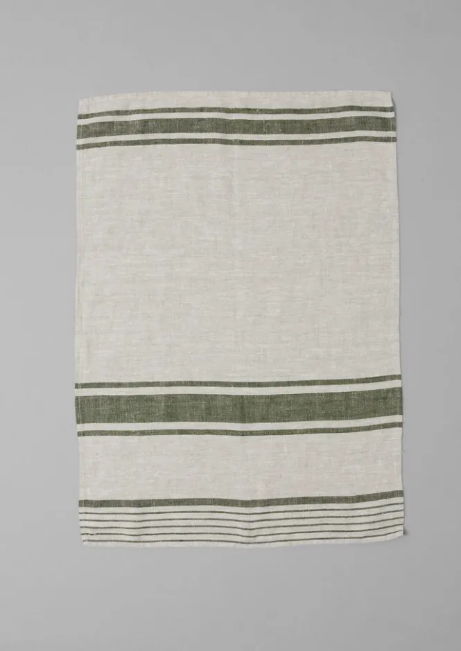 Textiles|Aprons & Tea Towels-TOAST Irregular Stripe Linen Tea Towel Natural/Forest