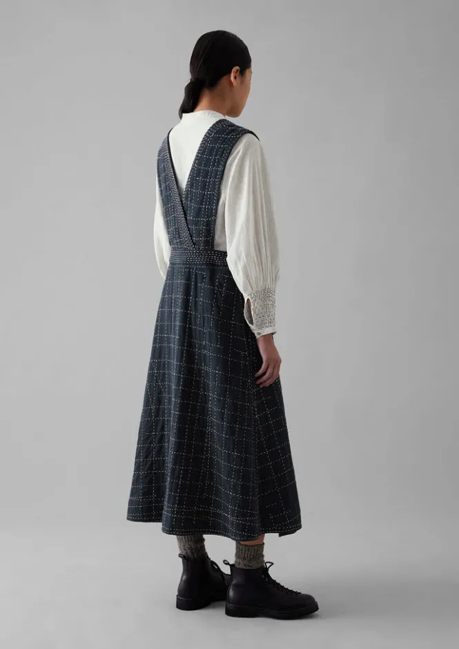Dresses-TOAST Kantha Stitched Wrap Pinafore Dress Anthracite