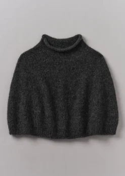 Hats, Scarves & Gloves|Knitwear-TOAST Lofty Alpaca Blend Knitted Poncho Charcoal