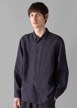 Shirts-TOAST Loop Button Linen Shirt Slate