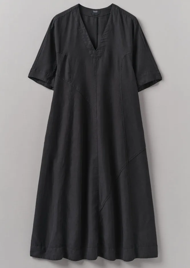 Linen|Dresses-TOAST Lyocell Linen Herringbone Panel Dress Basalt