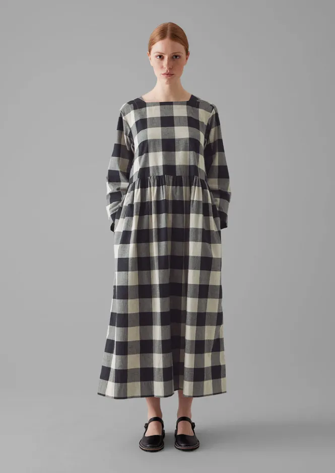 Cashmere|Loungewear-TOAST Macro Gingham Cotton Cashmere Dress Onyx/Ecru