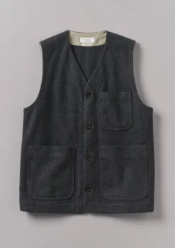 Coats & Jackets|Knitwear-TOAST Melton Wool Blend Gilet Charcoal