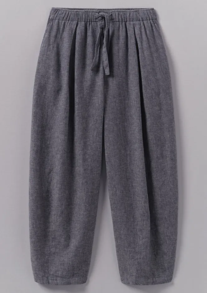 Linen|Loungewear-TOAST Minako Cotton Linen Twill Trousers IndigoBlue