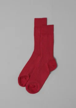 Socks-TOAST Nishiguchi Kutsushita Silk Cotton Ribbed Socks Brick