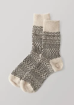Socks & Tights-TOAST Nishiguchi Kutsushita Wool Jacquard Socks Oat/Charcoal