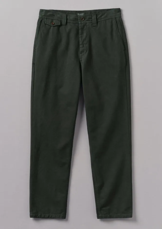 Workwear|Trousers-TOAST Norv Garment Dyed Tapered Trousers DarkMineralGreen