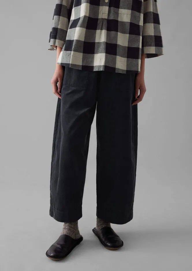 Cord|Loungewear-TOAST Organic Cord Barrel Leg Trousers Charcoal