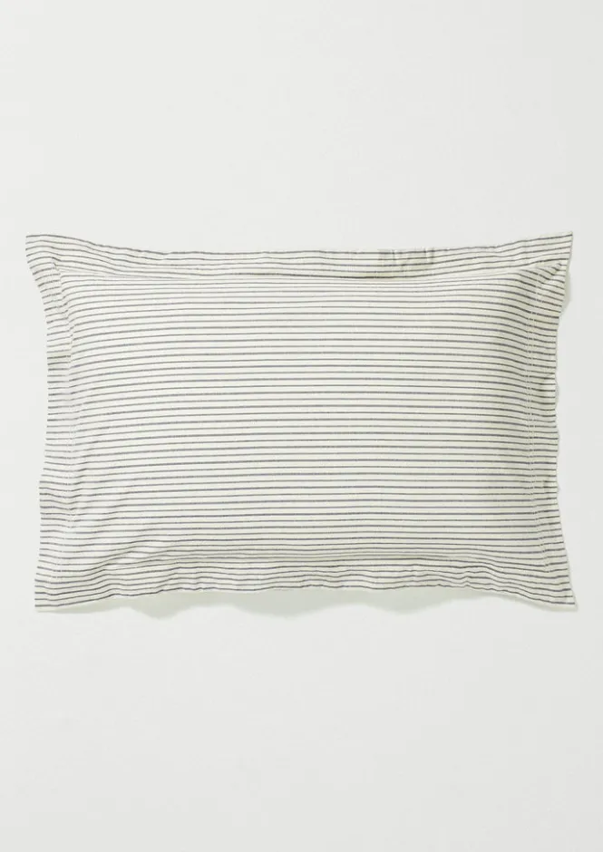 Textiles|Bed Linen-TOAST Organic Cotton Pyjama Stripe Oxford Pillowcase Navy/Ecru