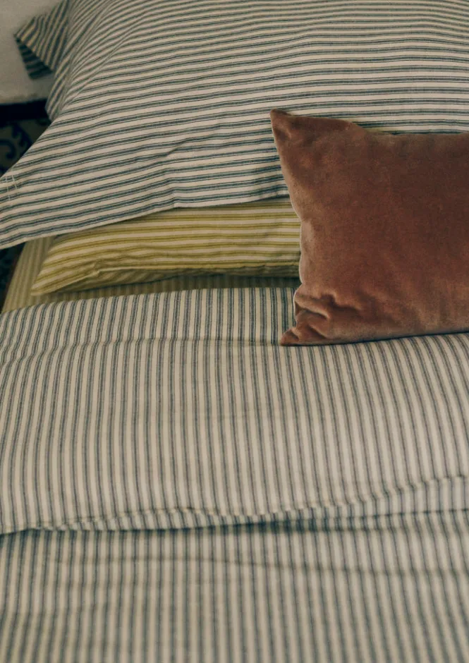 Textiles|Bed Linen-TOAST Organic Cotton Ticking Stripe Duvet Cover Ecru/Graphite