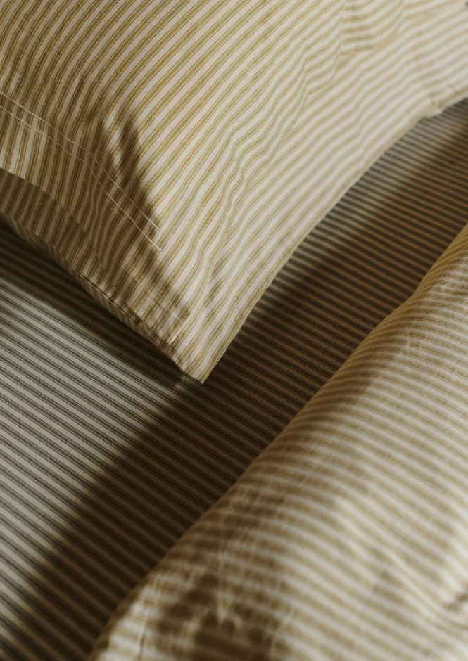 Textiles|Bed Linen-TOAST Organic Cotton Ticking Stripe Oxford Pillowcase Ecru/Straw