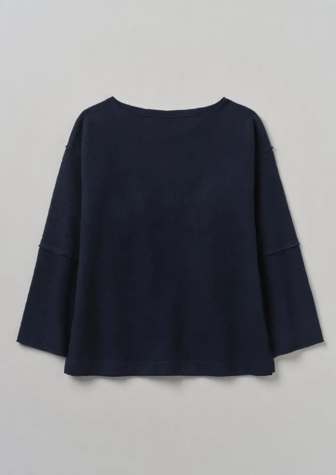 Knitwear-TOAST Panelled Boiled Wool Sweater Navy