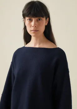 Knitwear-TOAST Panelled Boiled Wool Sweater Navy
