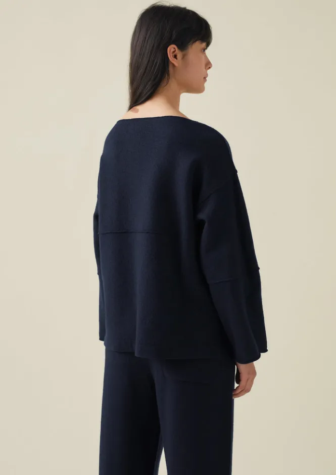 Knitwear-TOAST Panelled Boiled Wool Sweater Navy