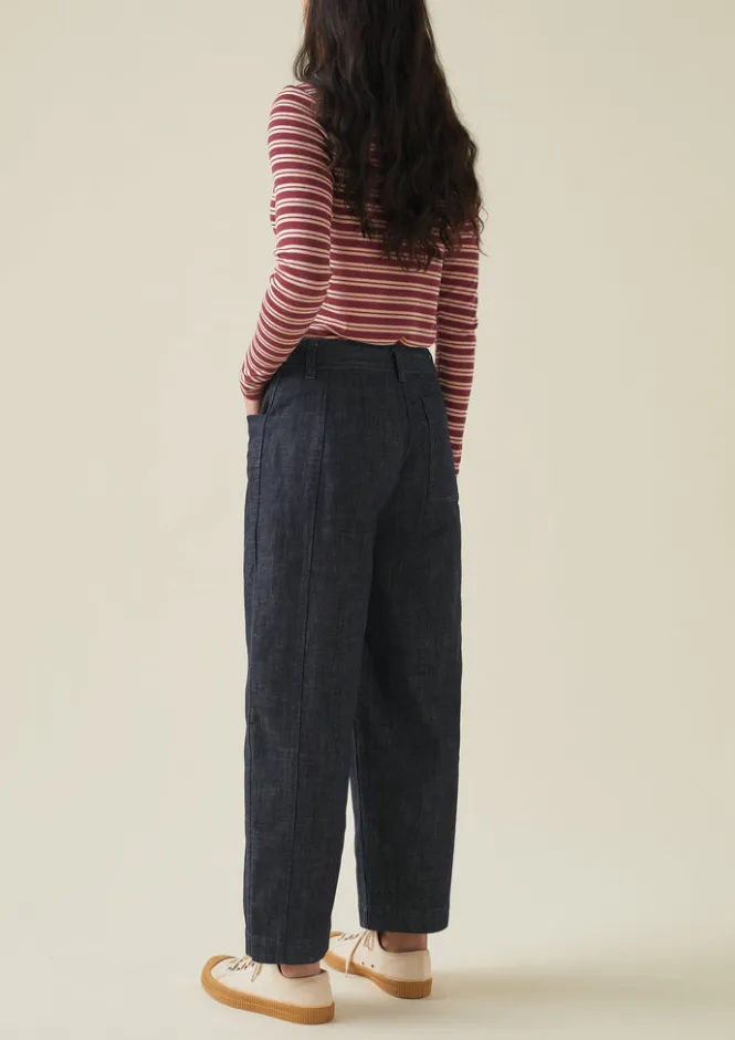 Denim|Workwear-TOAST Panelled Organic Denim Trousers Indigo