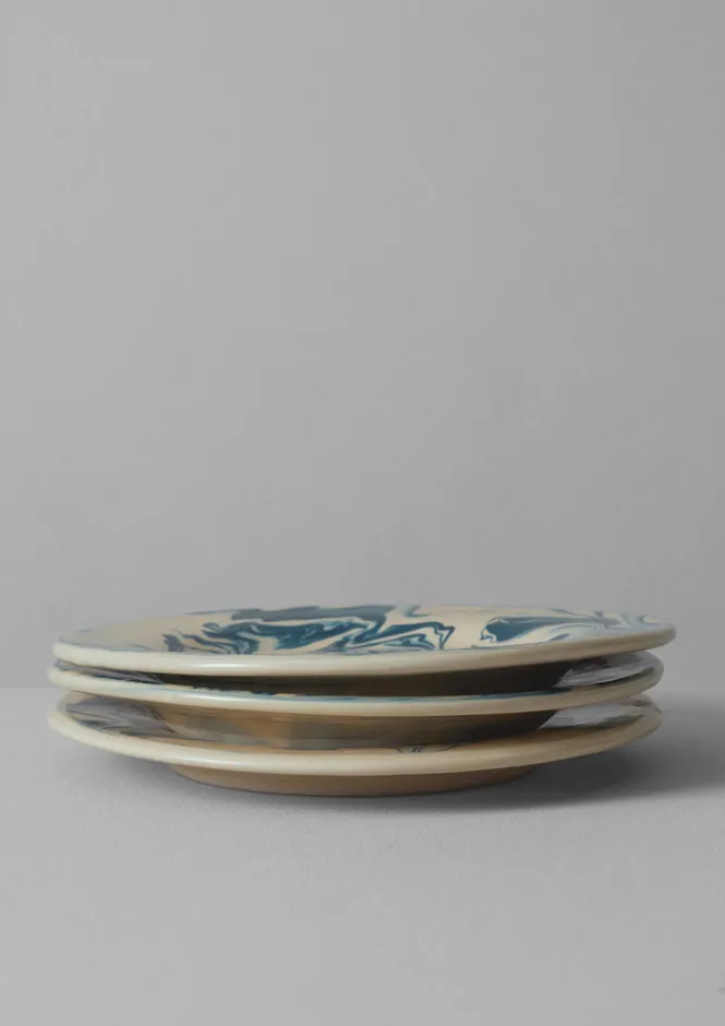Ceramics|Tableware-TOAST Poterie Barbotine Marbled Plate Cream/Blue