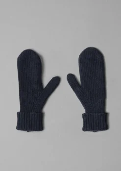 Hats, Scarves & Gloves-TOAST Ribbed Wool Cashmere Mittens Navy