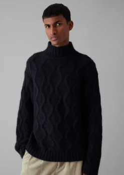 Knitwear-TOAST Roll Neck Cable Knit Sweater Navy