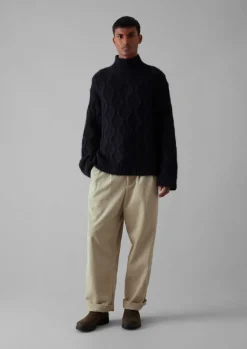 Knitwear-TOAST Roll Neck Cable Knit Sweater Navy