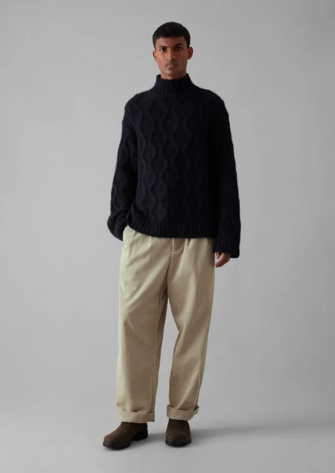 Knitwear-TOAST Roll Neck Cable Knit Sweater Navy