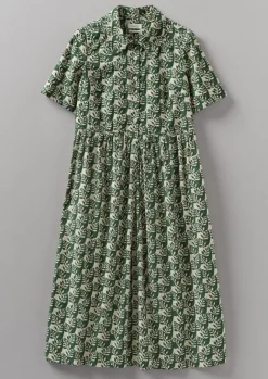 Dresses-TOAST Selma Cotton Shirt Dress Ecru/SerpentineGreen