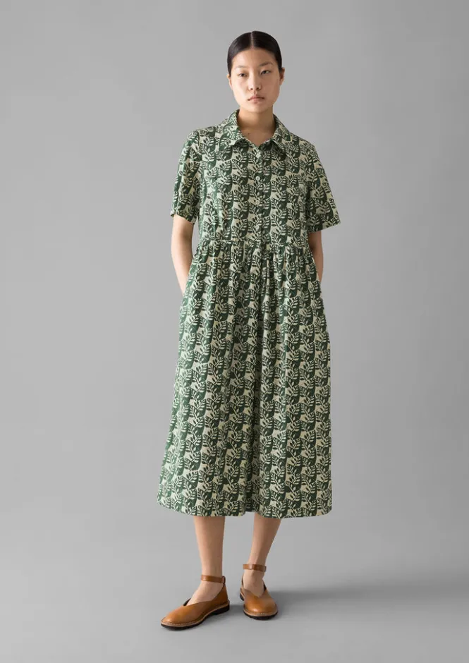 Dresses-TOAST Selma Cotton Shirt Dress Ecru/SerpentineGreen