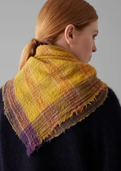 Hats, Scarves & Gloves-TOAST Stellar Boiled Wool Check Scarf Ochre