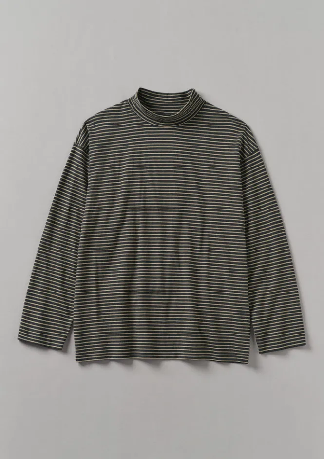 Tops & Tees-TOAST Stripe Cotton Jersey Long Sleeve Tee Grey/Sand