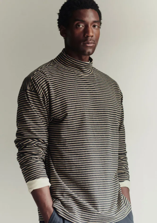 Tops & Tees-TOAST Stripe Cotton Jersey Long Sleeve Tee Grey/Sand