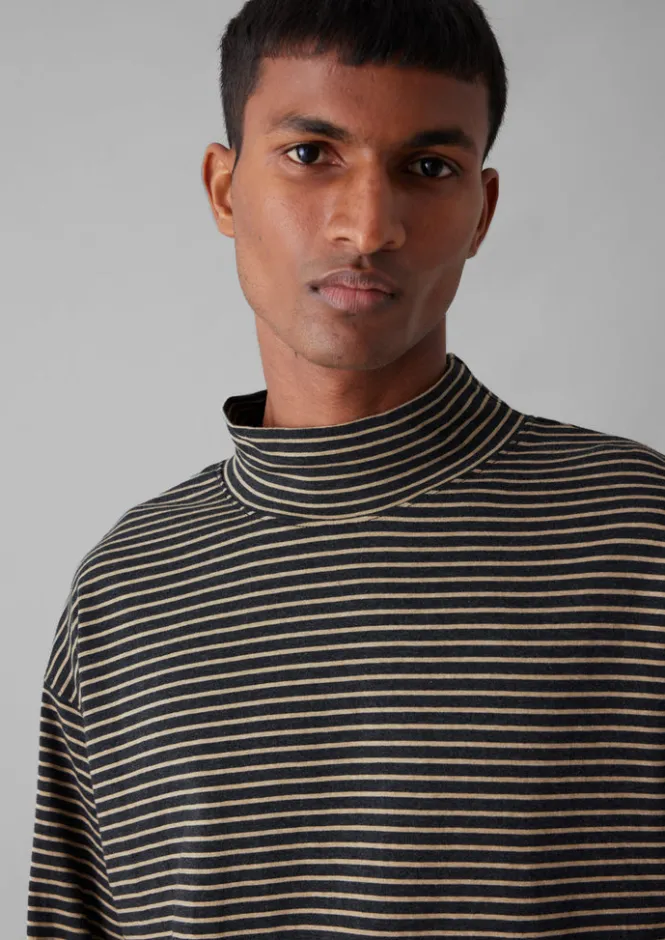 Tops & Tees-TOAST Stripe Cotton Jersey Long Sleeve Tee Grey/Sand