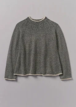 Linen|Jersey-TOAST Stripe Linen Cotton Sweater Navy/Putty