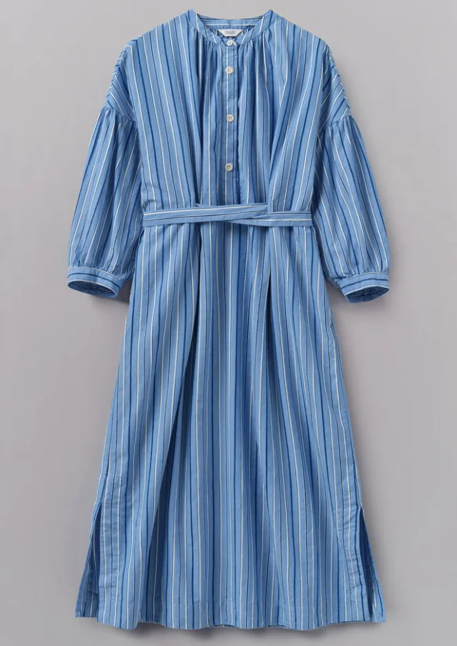 Dresses-TOAST Stripe Poplin Gathered Dress SodaliteBlue
